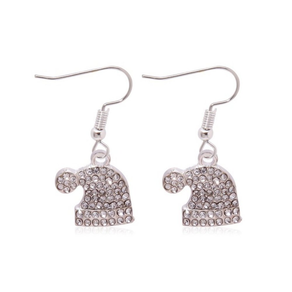 Silver Rhinestone Santa Dangle Earrings